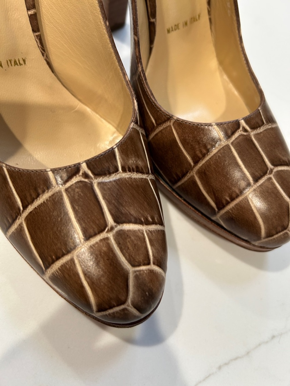 Bruno Magli Brown Croc-Embossed Slingback Pumps - Picture 4 of 7